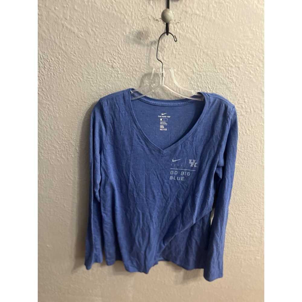 Nike Dri Fit V Neck Long Sleeve UK Blue Size Large